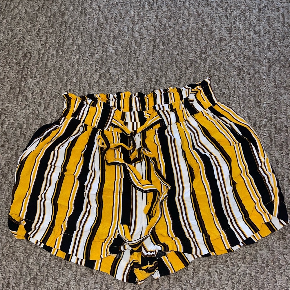 Ambiance High Waist Yellow and Black Striped Shorts